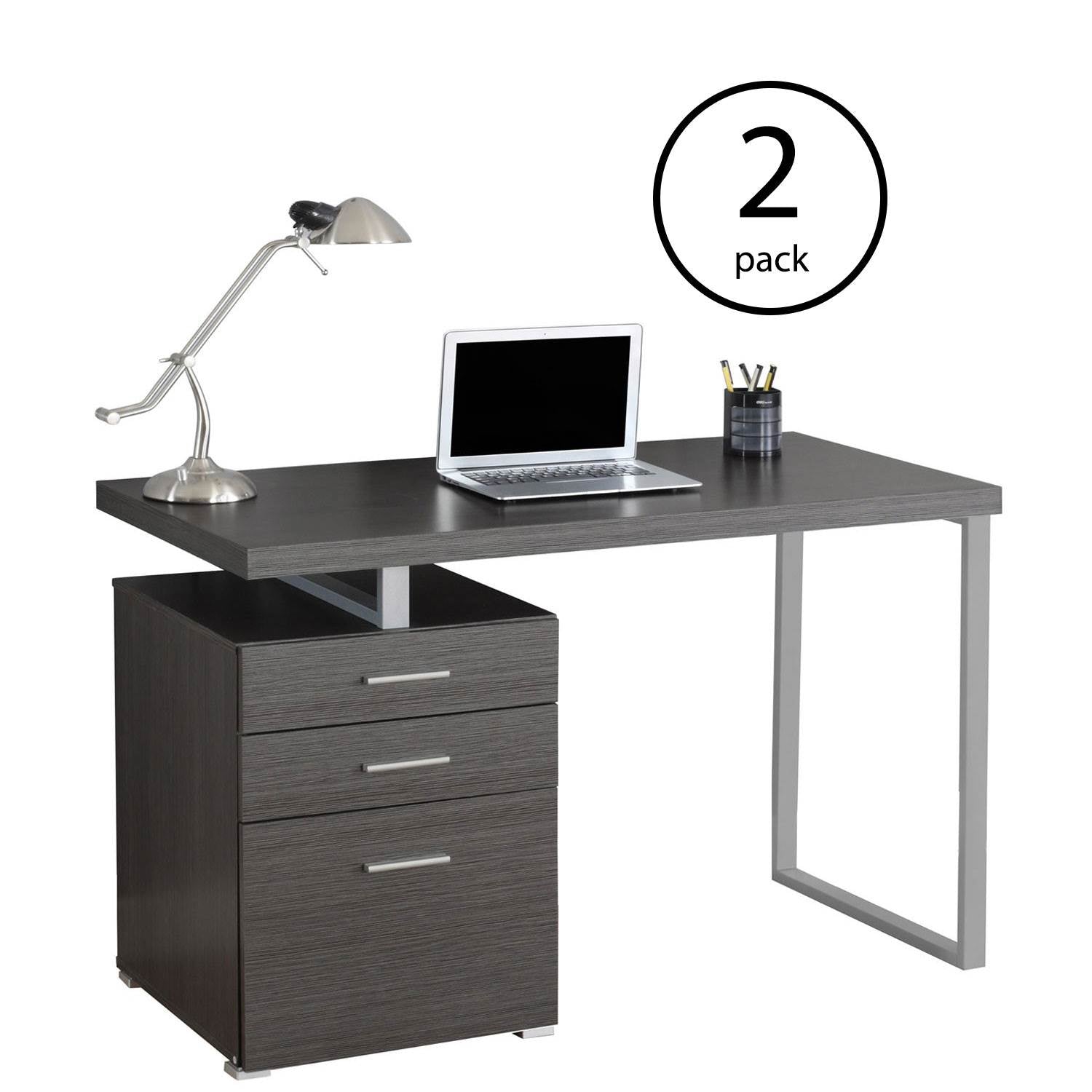 Monarch Specialties Left/Right Contemporary Office Computer Desk, Gray (2 Pack)