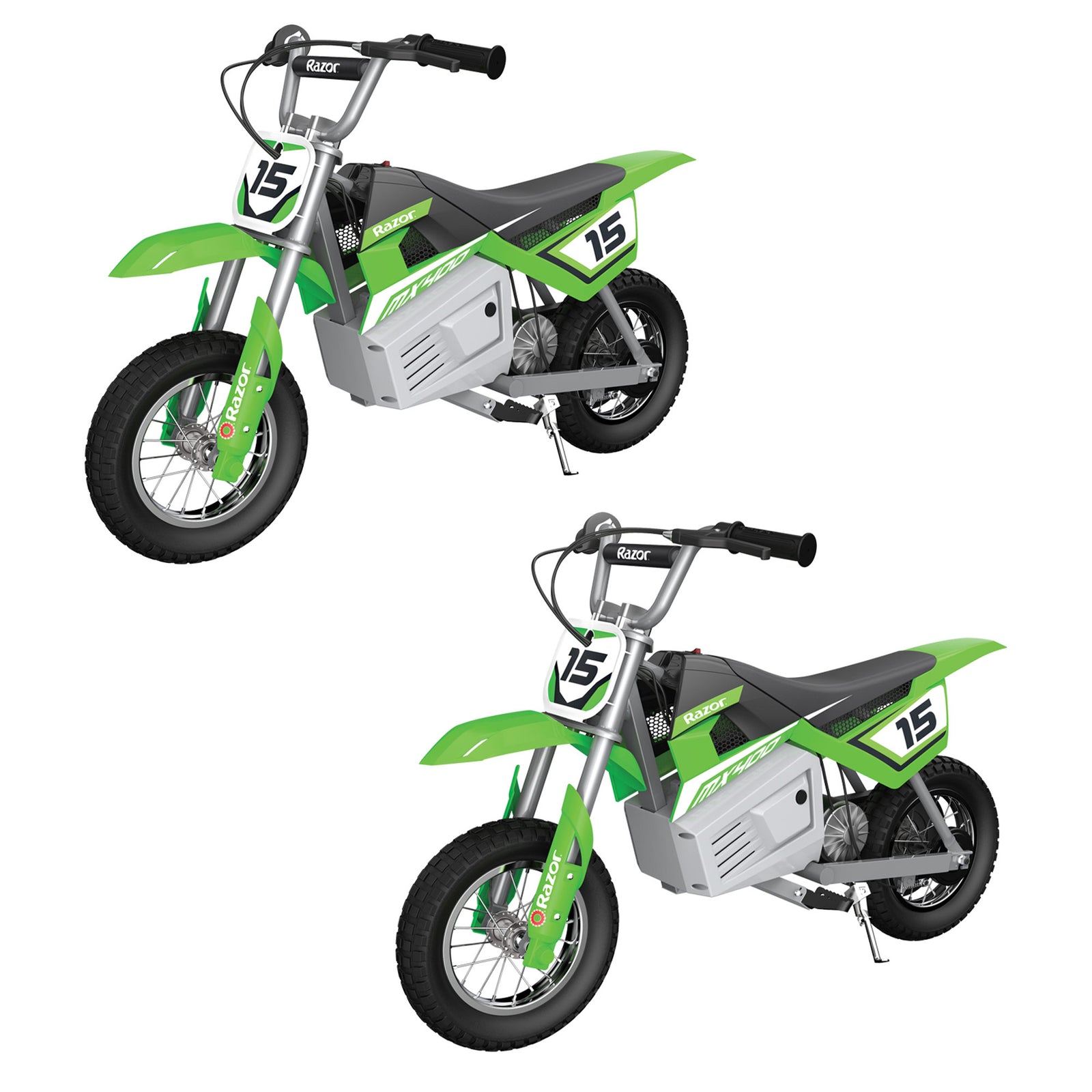 Razor MX400 Dirt Rocket 24V Electric Toy Motocross Dirt Bike, Green (2 Pack) - VMInnovations