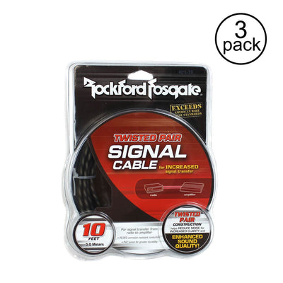 Rockford Fosgate RFI-10 10' Twisted 2 Ch RCA Car Audio Signal Cable (3 Pack)