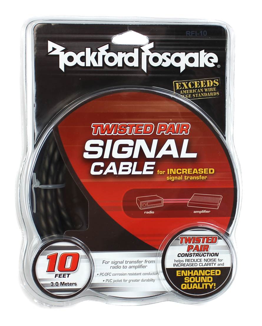 Rockford Fosgate RFI-10 10' Twisted 2 Ch RCA Car Audio Signal Cable (3 Pack)
