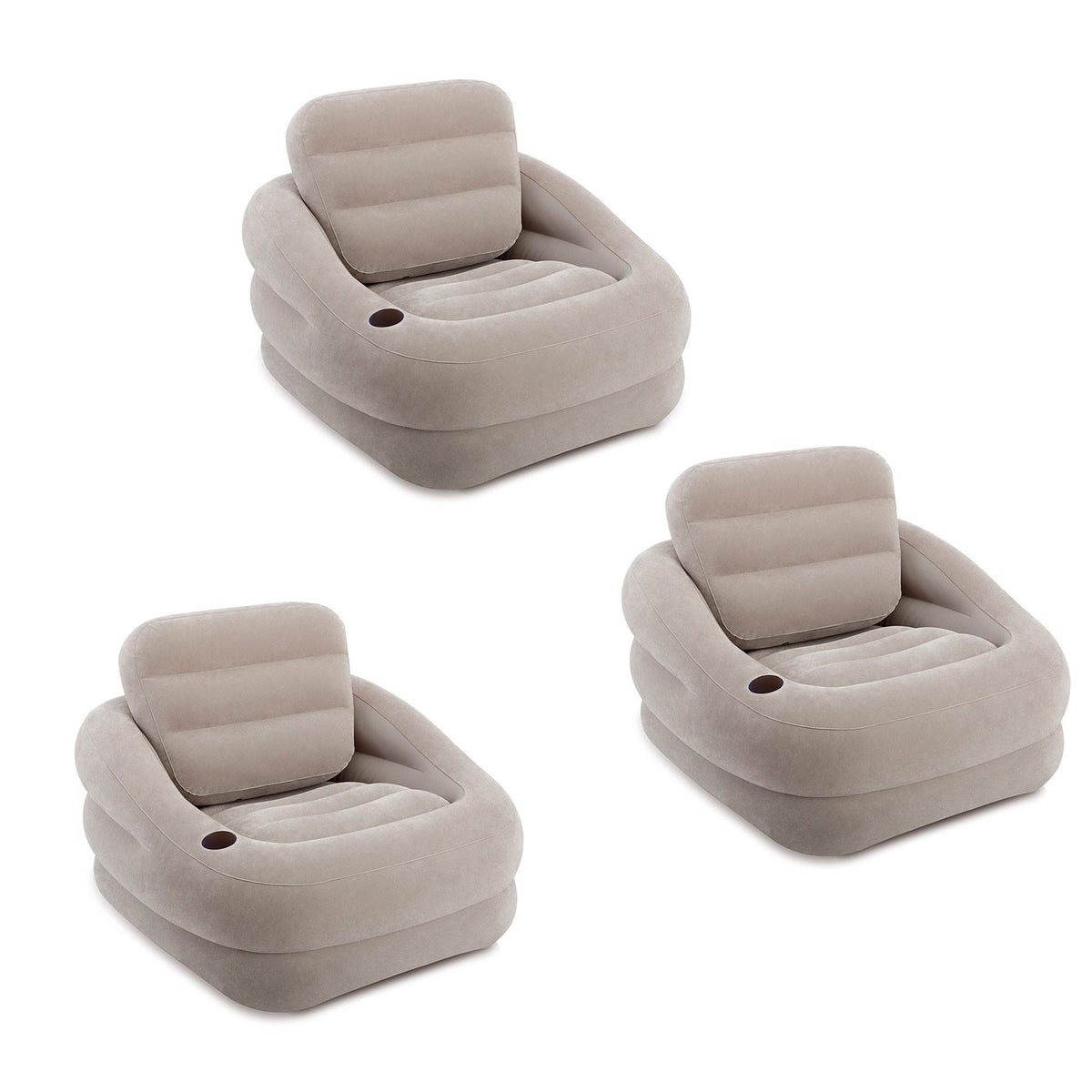 Intex Inflatable Khaki Accent Chair with Cup Holder and Water Base (3 Pack)