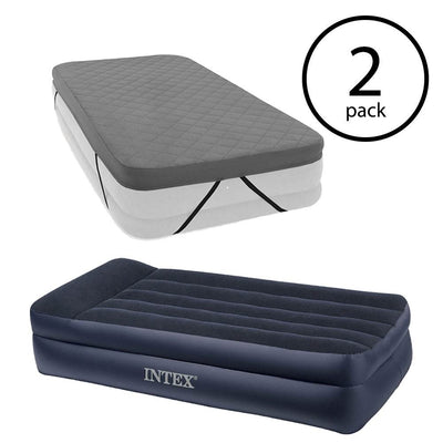 Intex Twin Size Air Mattress w/Built-In Pump & Pillow (2 Pack) + Cover (2 Pack)