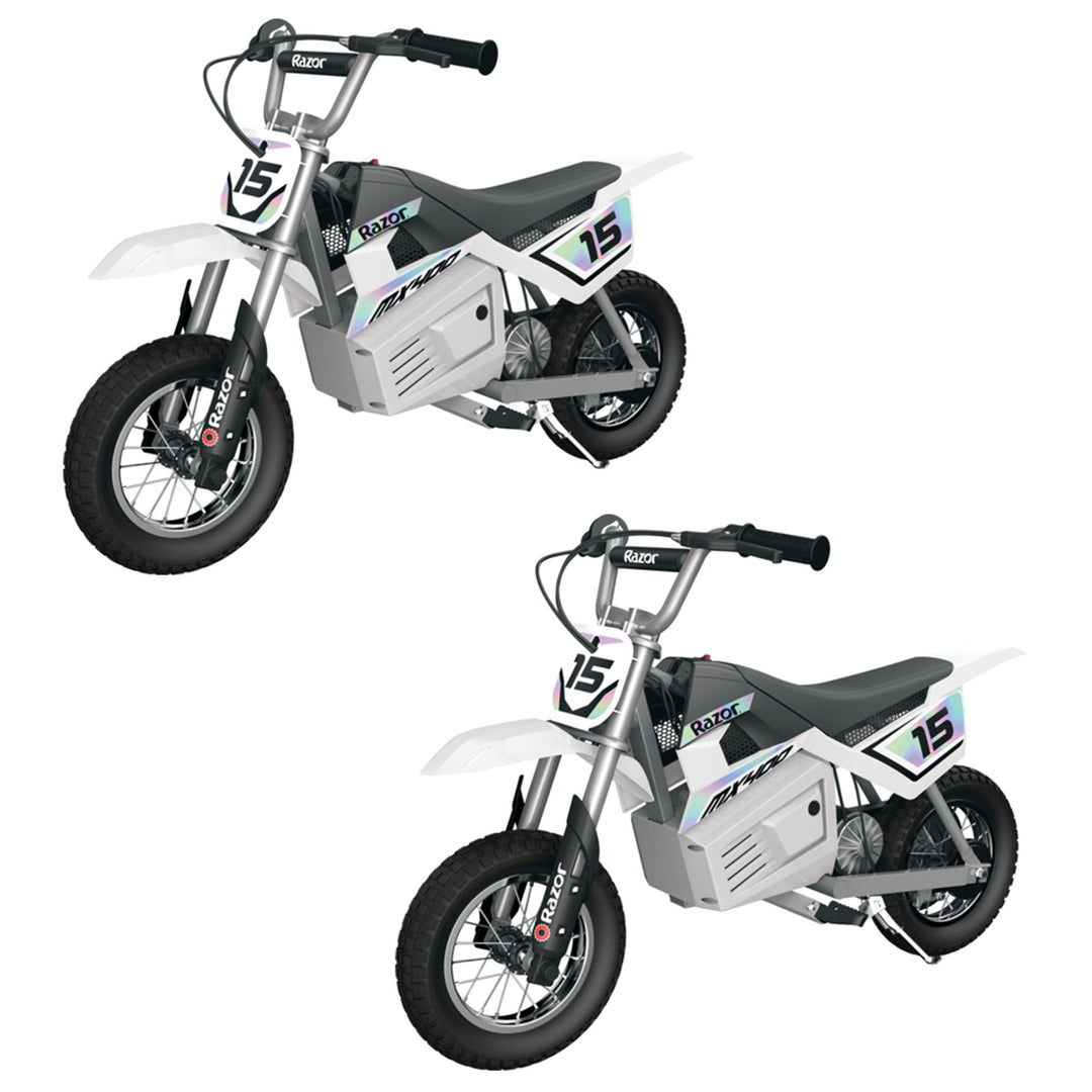 Razor MX400 Dirt Rocket 24V Electric Toy Motocross Dirt Bike, White (2 Pack)