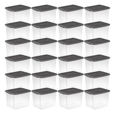 Sterilite ShelfTotes 50 Quart Clear Latched Plastic Storage Container, 24 Pack