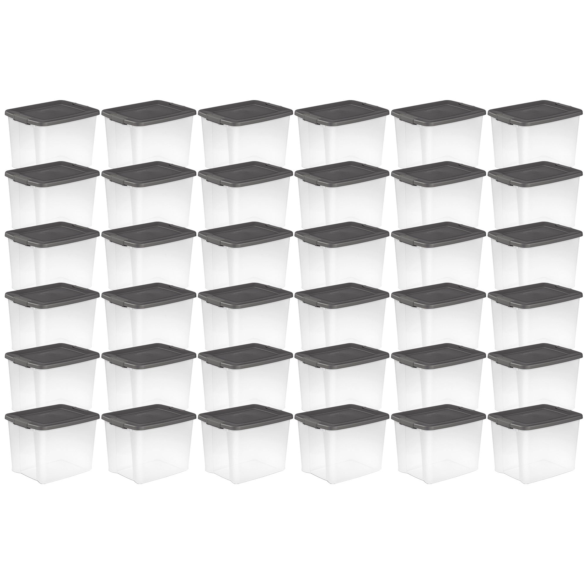 Sterilite ShelfTotes 50 Quart Clear Latched Plastic Storage Container, 36 Pack