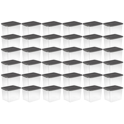 Sterilite ShelfTotes 50 Quart Clear Latched Plastic Storage Container, 36 Pack