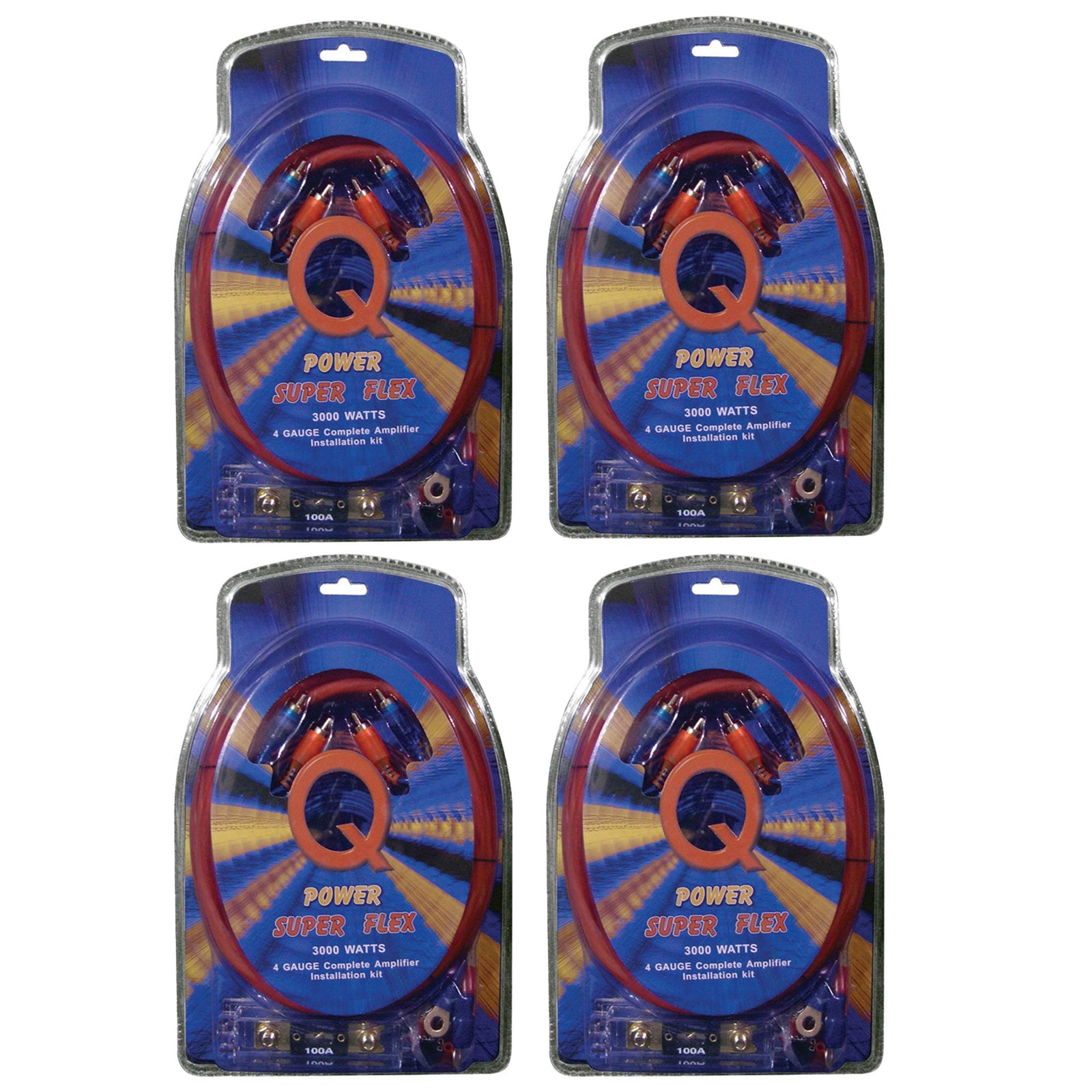 QPower Super Flex 4-Gauge 3000-Watt Car Audio Amplifier Wiring Amp Kit (4 Pack) - VMInnovations