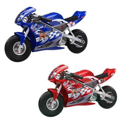 Razor 24-Volt Mini Electric Racing Motorcycle Pocket Rocket Pair, 1 Blue & 1 Red