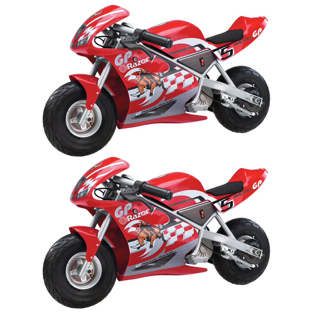 Razor 24V Mini Bike 1 Speed Dirt Racing Motorcycle Pocket Rocket, 2 Pack, Red