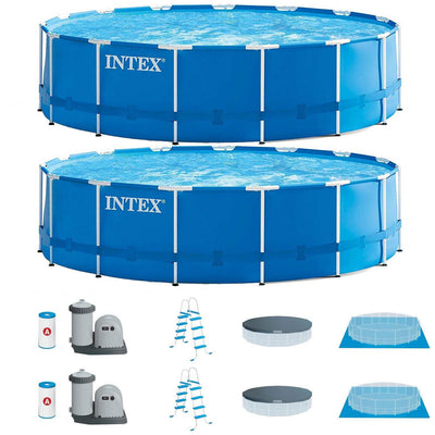 Intex 15ft x 48in Metal Frame Above Ground Swimming Pool Set w/ Pump (2 Pack)