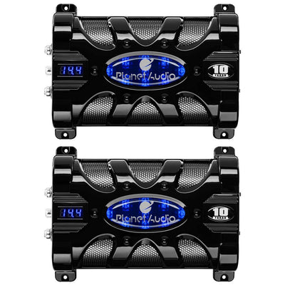 PLANET AUDIO PC10F 10 FARAD Car Audio Power Capacitor Cap Digital LED (2 Pack) - VMInnovations