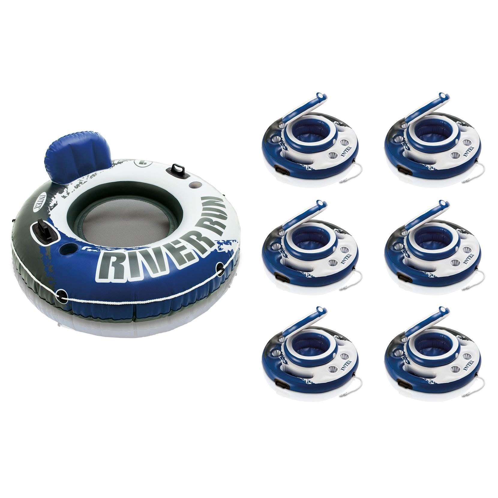 Intex Rive Run 1 Person Floating Tube Raft with Floating Cooler Holder (6 Pack)
