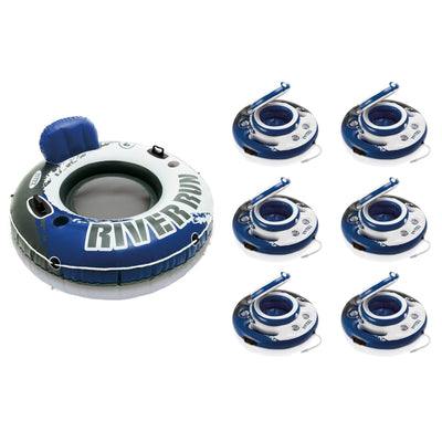 Intex Rive Run 1 Person Floating Tube Raft with Floating Cooler Holder (6 Pack)