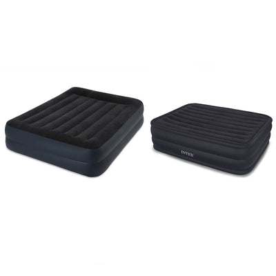 Intex Queen Raised Air Mattress + Queen Pillow Rest Air Mattress Built-In Pump