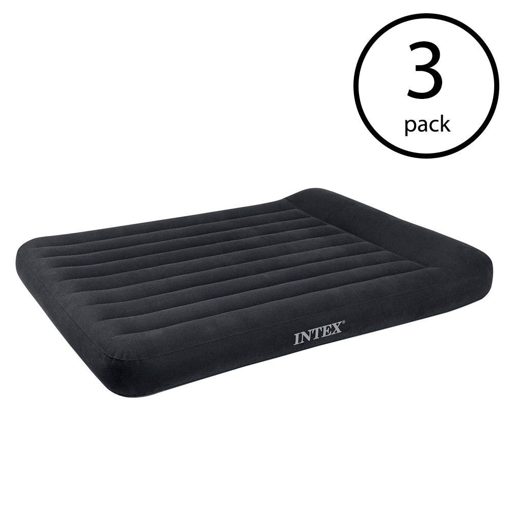 Intex Queen Classic Pillow Rest Airbed Mattress Bed w/ Built-In Pump (3 Pack)