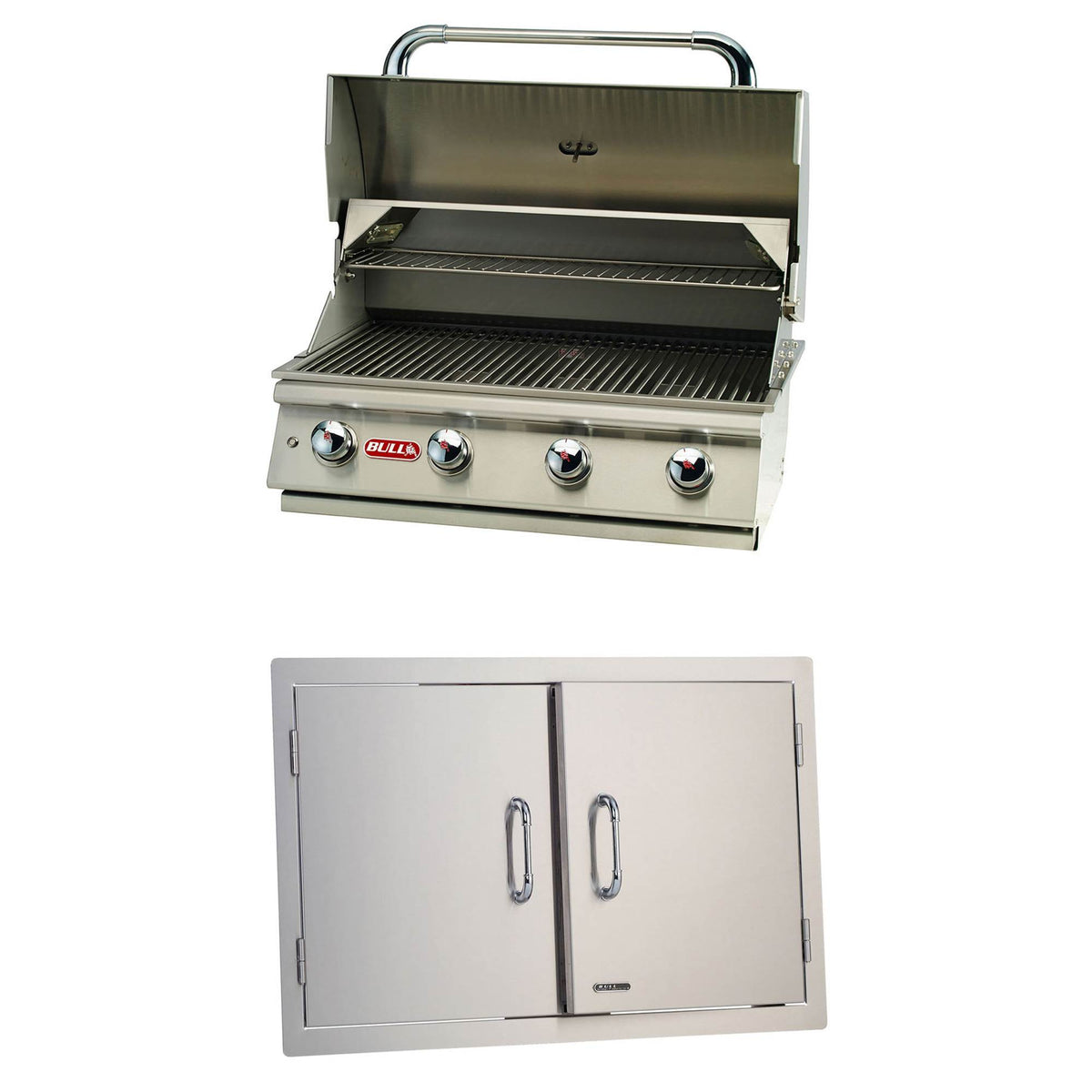Bull Lonestar 4-Burner 30" Natural Gas Grill Head + Stainless Steel Double Doors