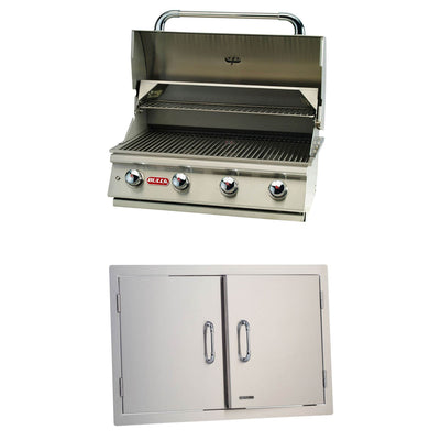 Bull Lonestar 4-Burner 30" Natural Gas Grill Head + Stainless Steel Double Doors