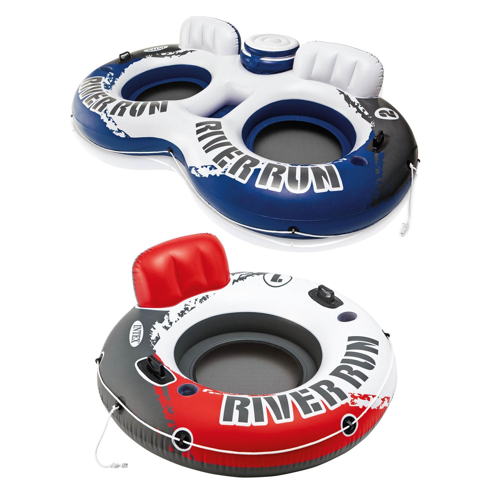 Intex River Run Inflatable 2 Rider River Float w/ Cooler + River Run Single Tube - VMInnovations