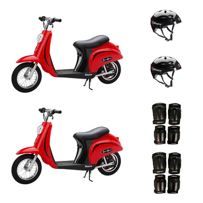 Razor Pocket Mod Electric Retro Scooters (2 Pack) + Helmets + Elbow & Knee Pads