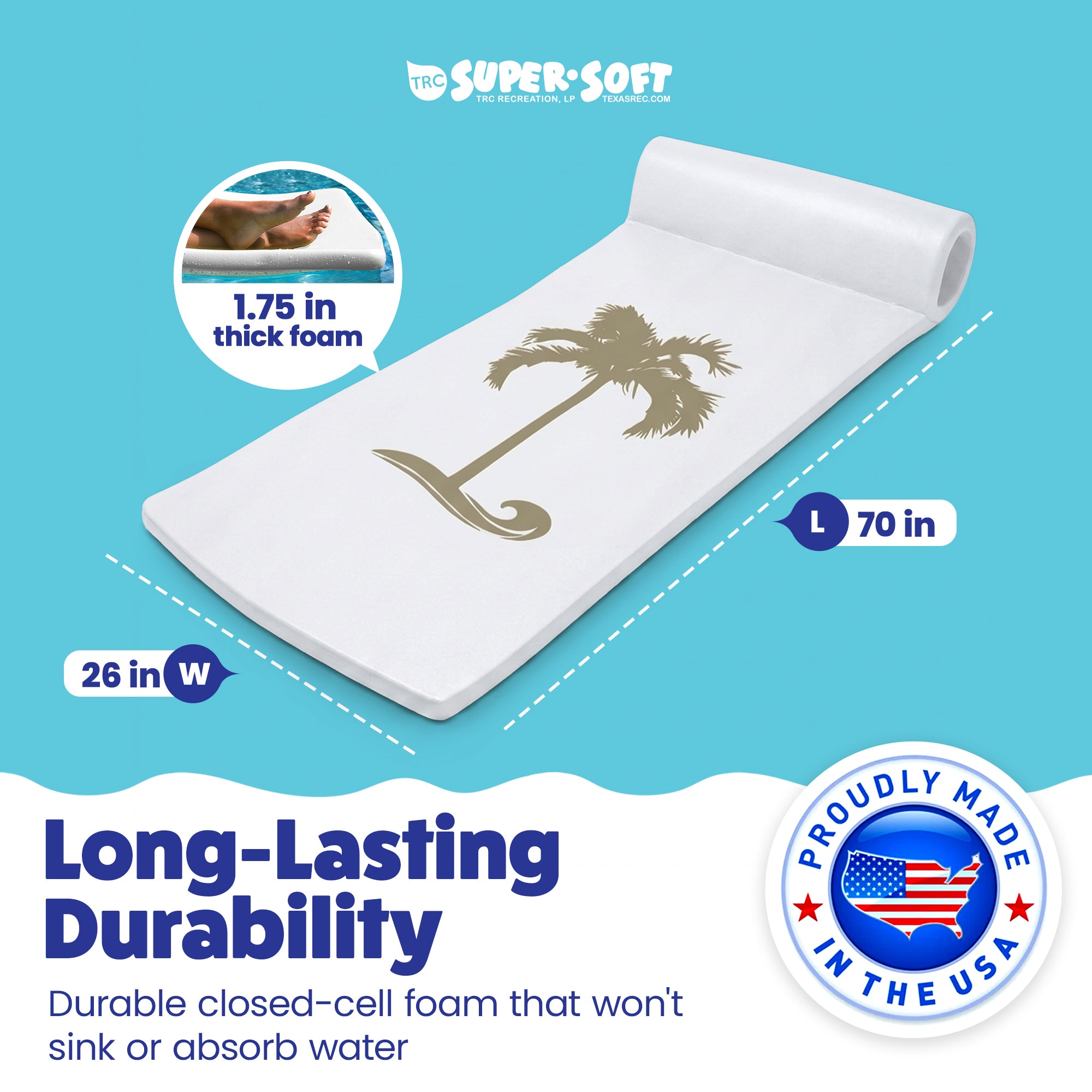 Recreation Sunsation 70" Foam Lounger Pool Float, Bronze Palm White (2 Pack)