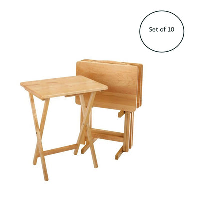 Winsome Alex 25" Portable Folding Wood Snack Tray Table Set of 10, Natural Wood