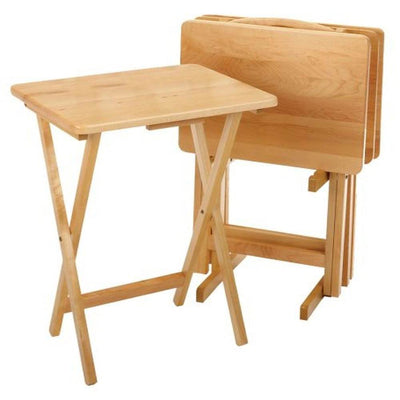 Winsome Alex 25" Portable Folding Wood Snack Tray Table Set of 10, Natural Wood