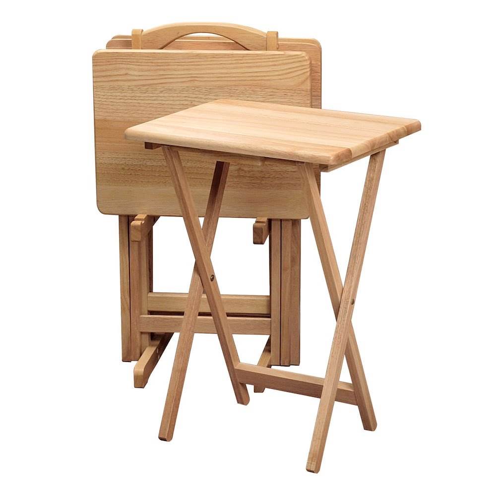 Winsome Alex 25" Portable Folding Wood Snack Tray Table Set of 10, Natural Wood