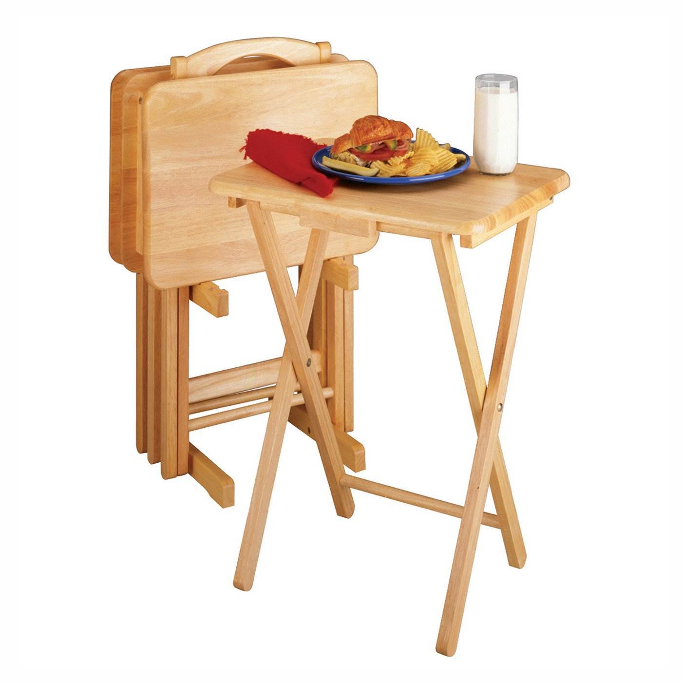 Winsome Alex 25" Portable Folding Wood Snack Tray Table Set of 10, Natural Wood