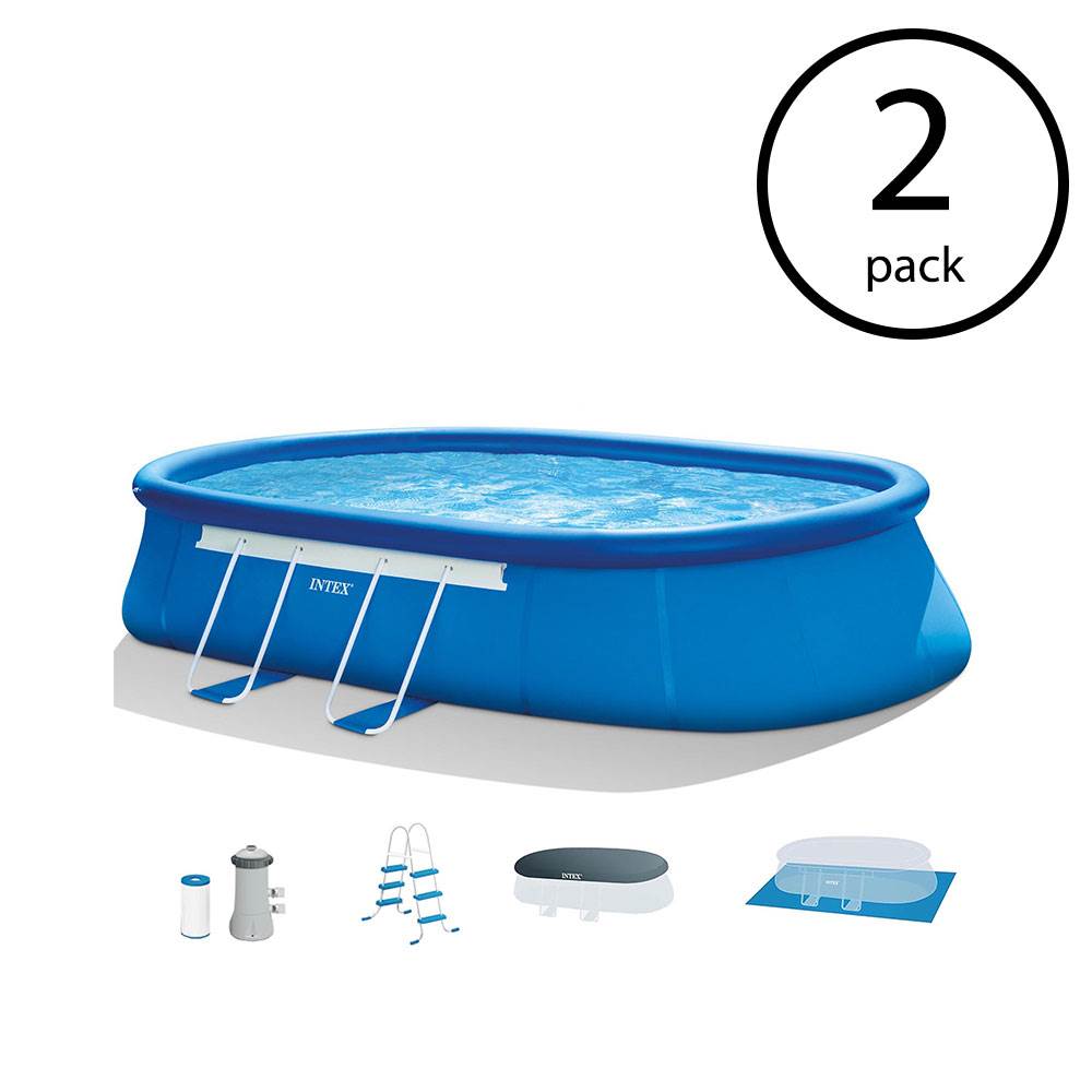 Intex 18' x 10' x 42" Oval Frame Swimming Pool Set w/ Pump & Ladder (2 Pack)