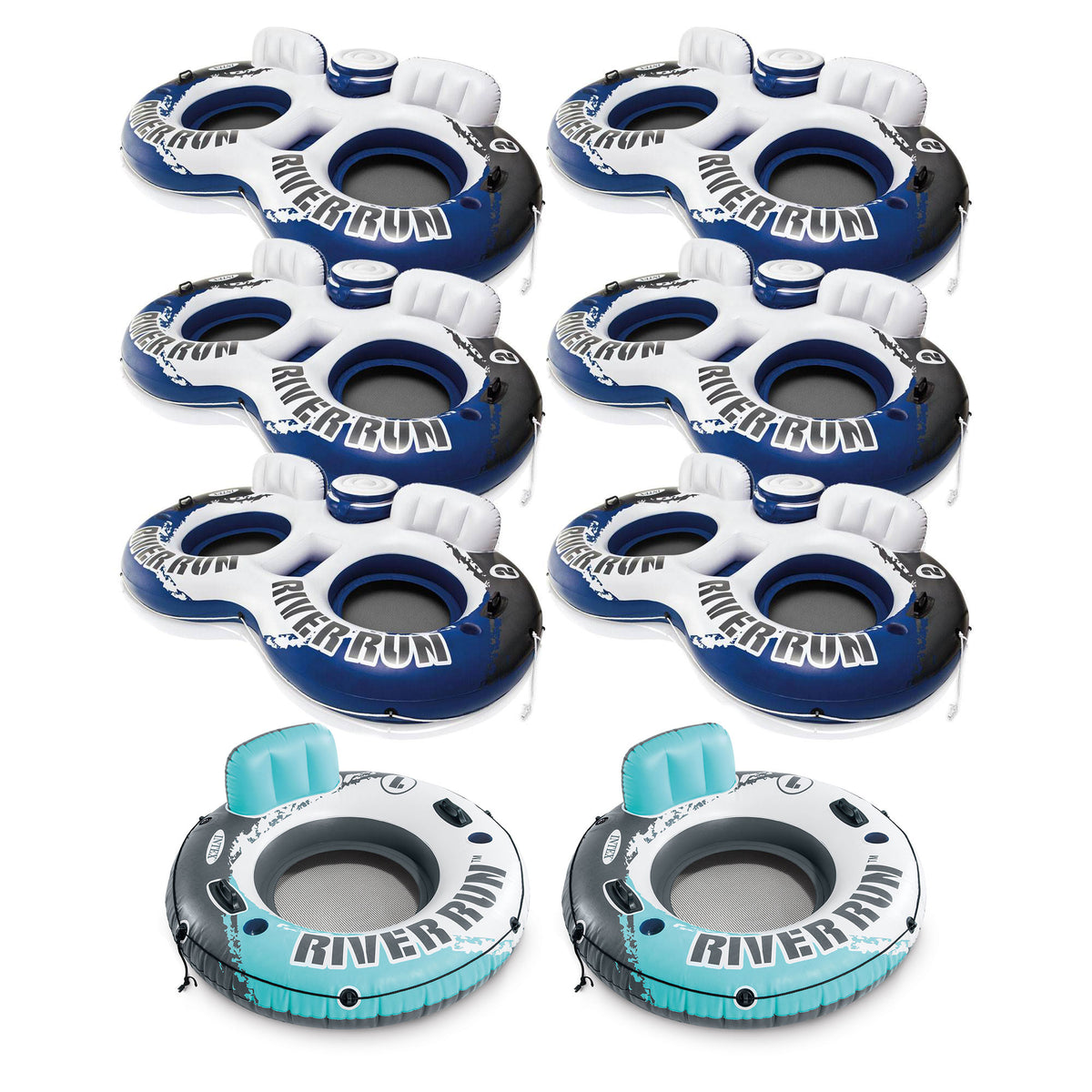 Intex River Run 2 Inflatable 2 Person River Float (6 Pack) + Single Tube (Pair) - VMInnovations