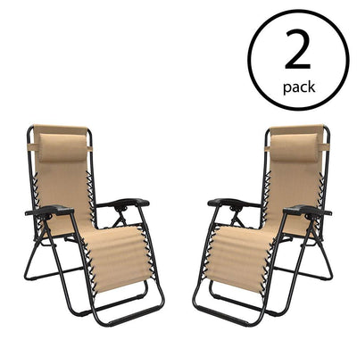 Caravan Canopy Infinity Zero Gravity Steel Frame Patio Chair, Beige (4 Pack)