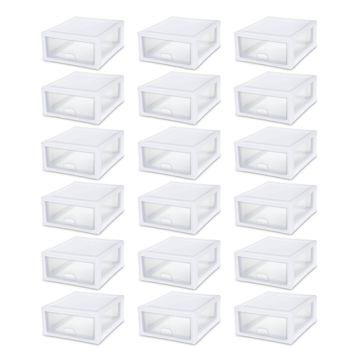 Sterilite 16 Quart Clear Plastic Stacking Storage Drawer Container Box, 18 Pack