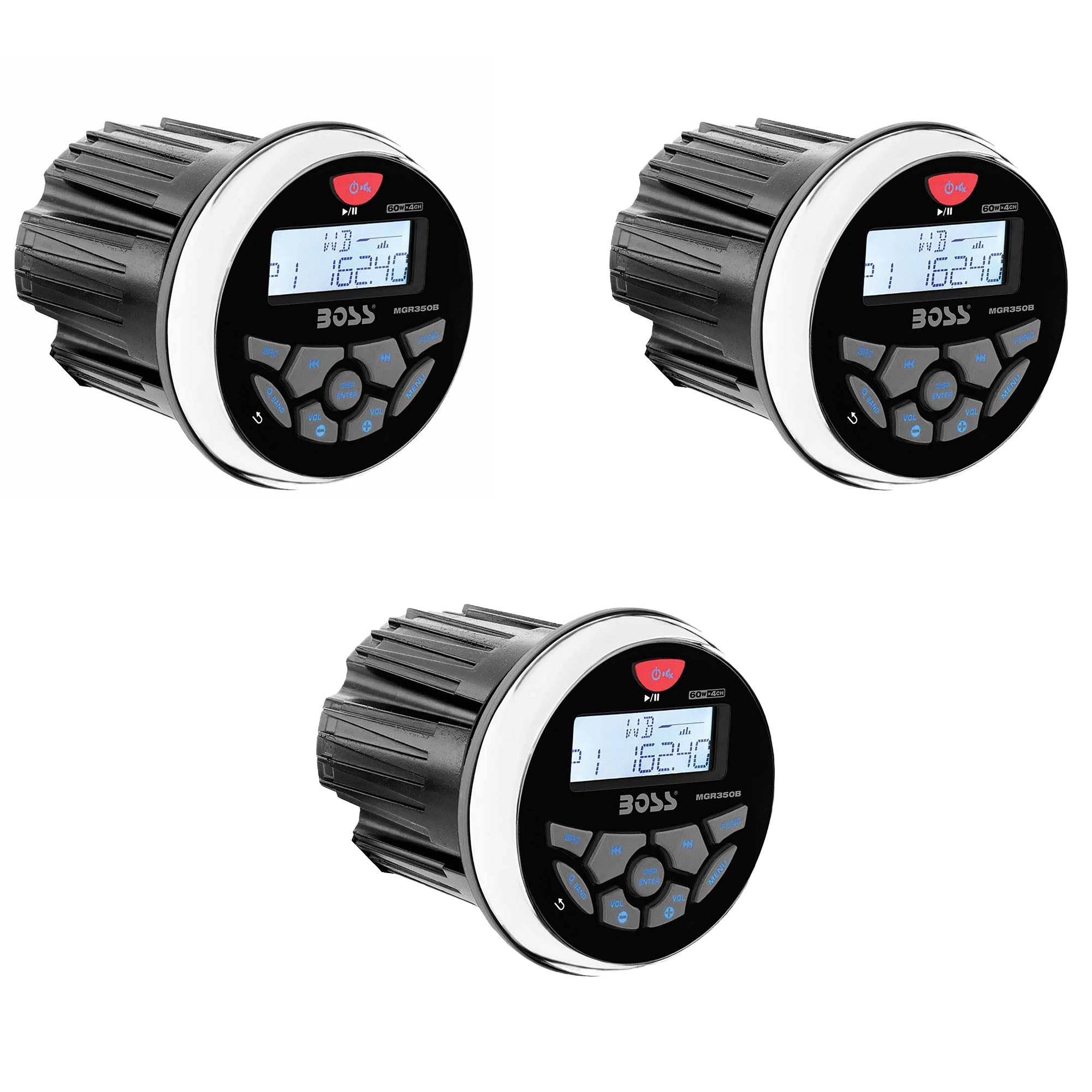 Boss Audio MGR350B 3" Gauge Hole Marine Bluetooth Stereo Boat Receiver (3 Pack)