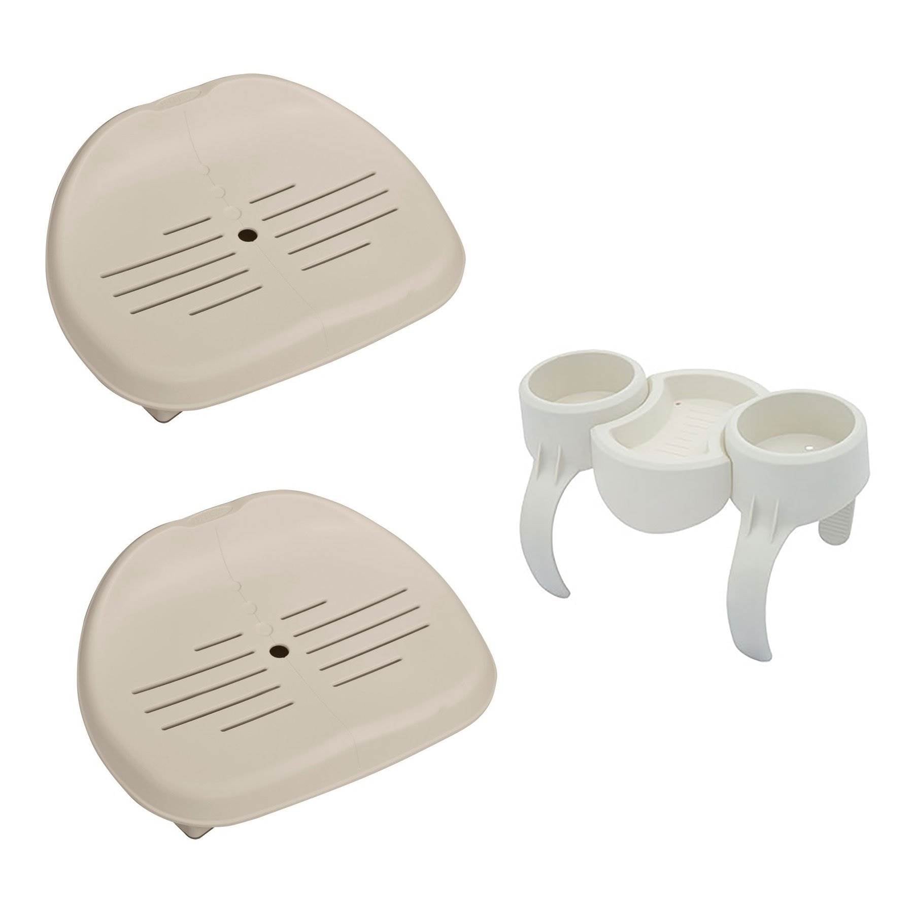 Intex Inflatable Pure Spa Hot Tub Removable Seat (2 Pack) + Drink & Snack Holder