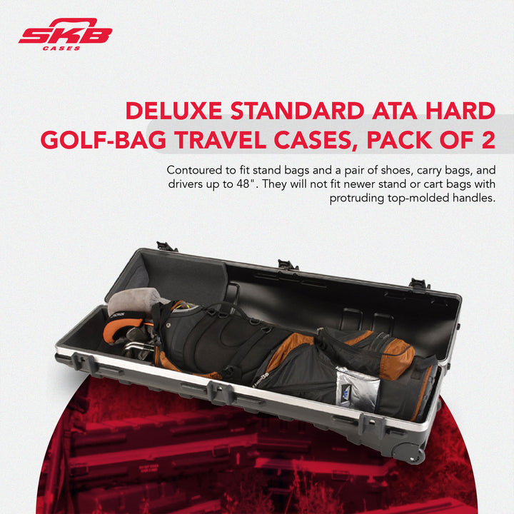 SKB Cases ATA Deluxe Hard Plastic Storage Wheeled Golf Bag Travel Case (2 Pack)