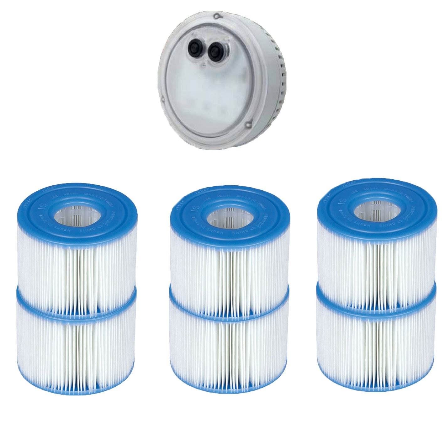 Intex PureSpa LED Spa Light + Type S1 Pool Filter Replacement Cartridge (6 Pack) - VMInnovations