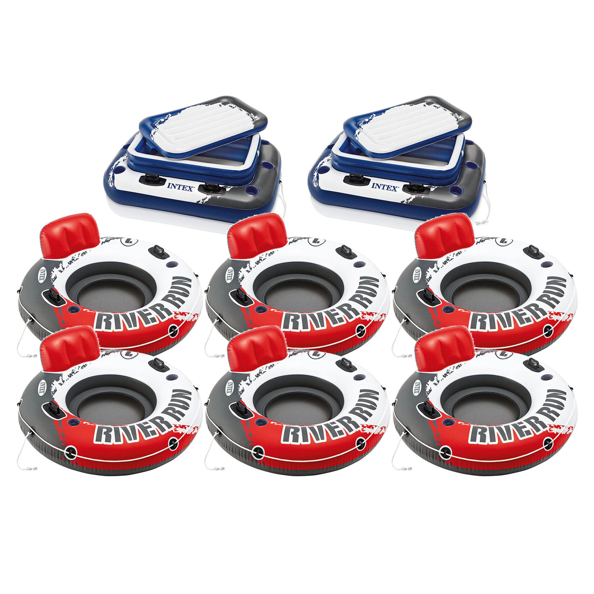 Intex River Run Inflatable Raft (6 Pack) & Mega Chill Beverage Cooler (6 Pack)