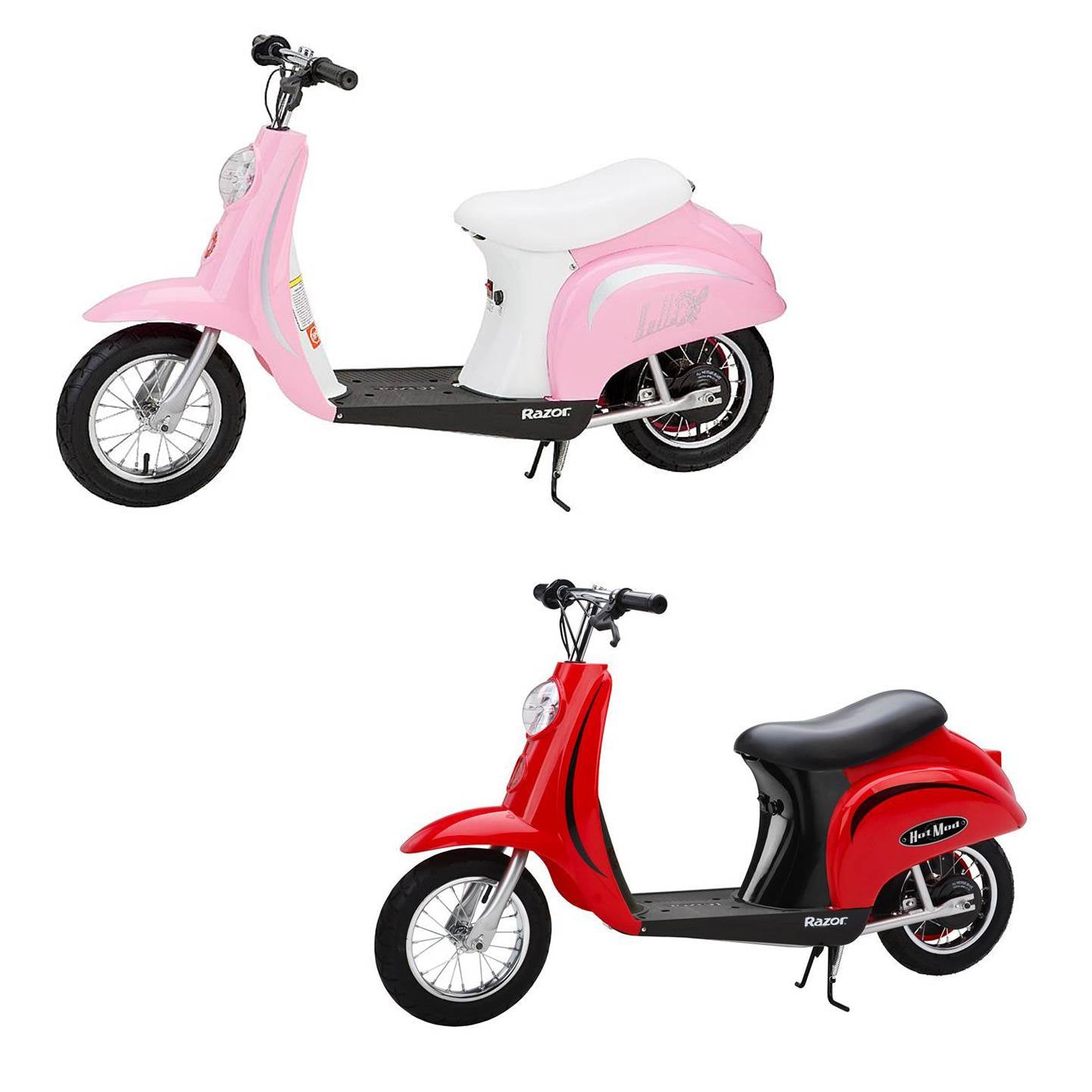 Razor Pocket Mod Miniature Euro 24 Volt Electric Retro Scooters, 1 Red & 1 Pink