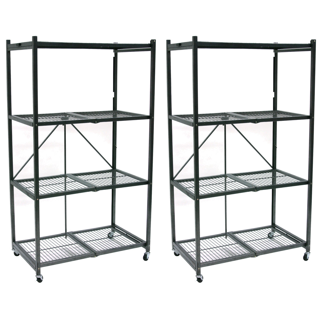 Origami 4 Tier Multipurpose Folding Storage Organizing Rack with Wheels (2 Pack)