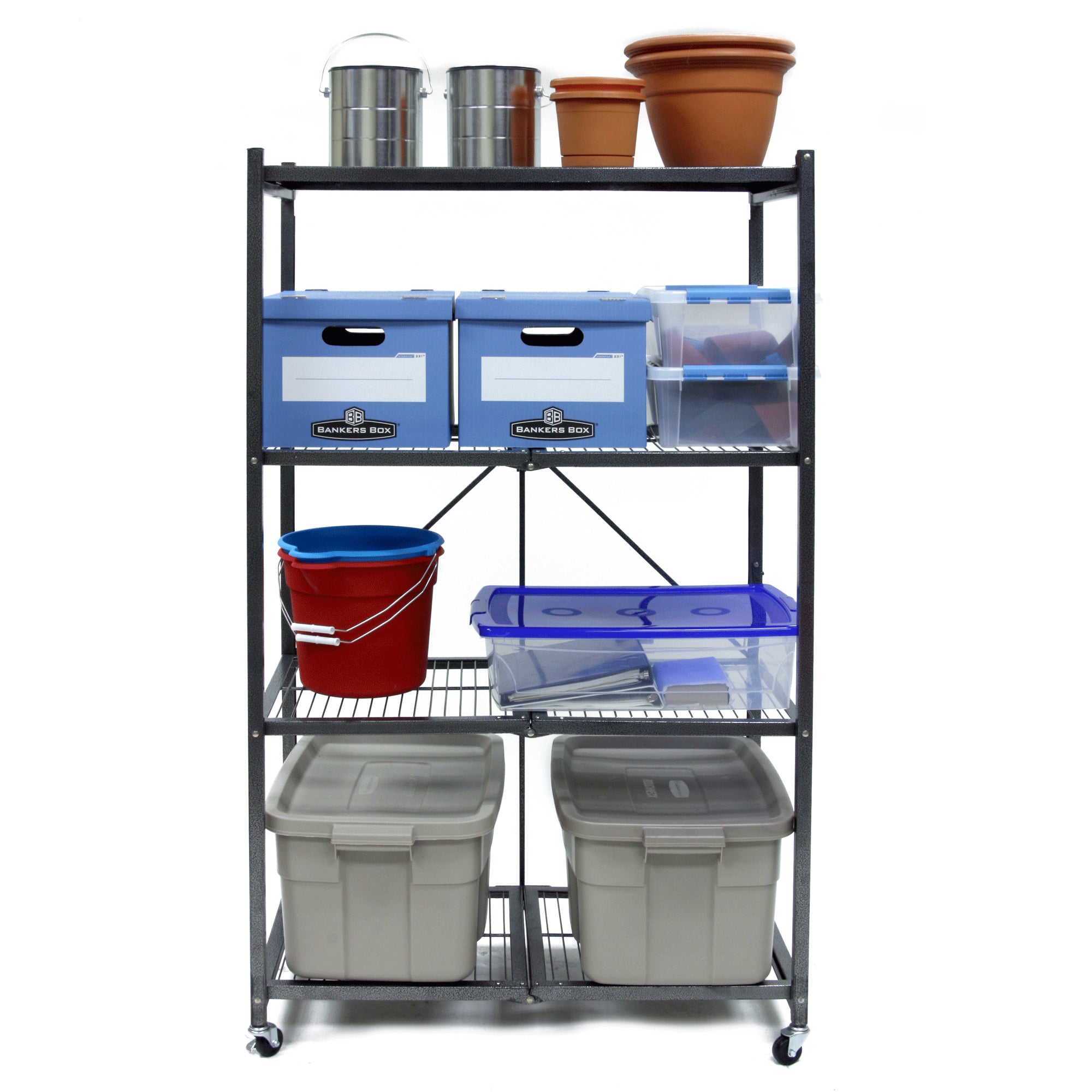 Origami 4 Tier Multipurpose Folding Storage Organizing Rack with Wheels (2 Pack) - VMInnovations