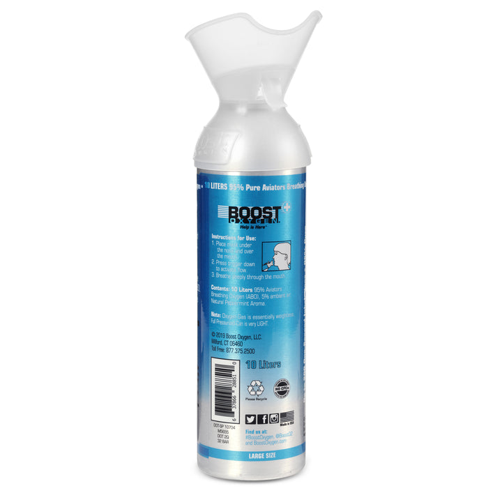 Boost Oxygen 3, 5, & 10L Supplemental Oxygen Can Bottle w/Mouthpiece, Peppermint - VMInnovations
