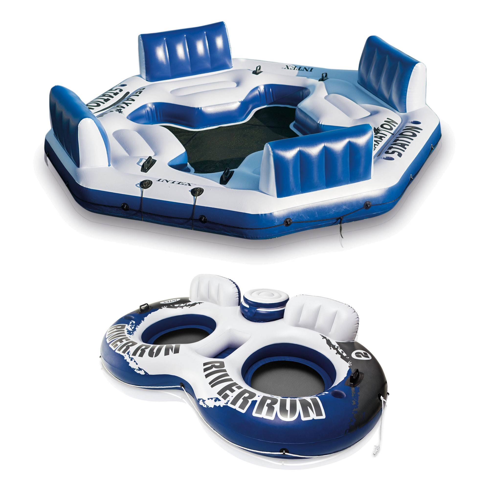 Intex Pacific Paradise Station Lounge 4-Person River Raft + 2 Person Tube Float