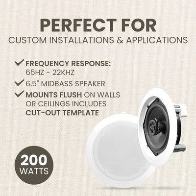PYLE PDIC61RD 200W 6.5'' Round Flush Mount In-Wall/Ceiling Home Speakers, 2 Pack