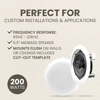 PYLE PRO 6.5'' 200W 2-Way Ceiling/Wall Speaker System White (Open Box) (8 Pair)