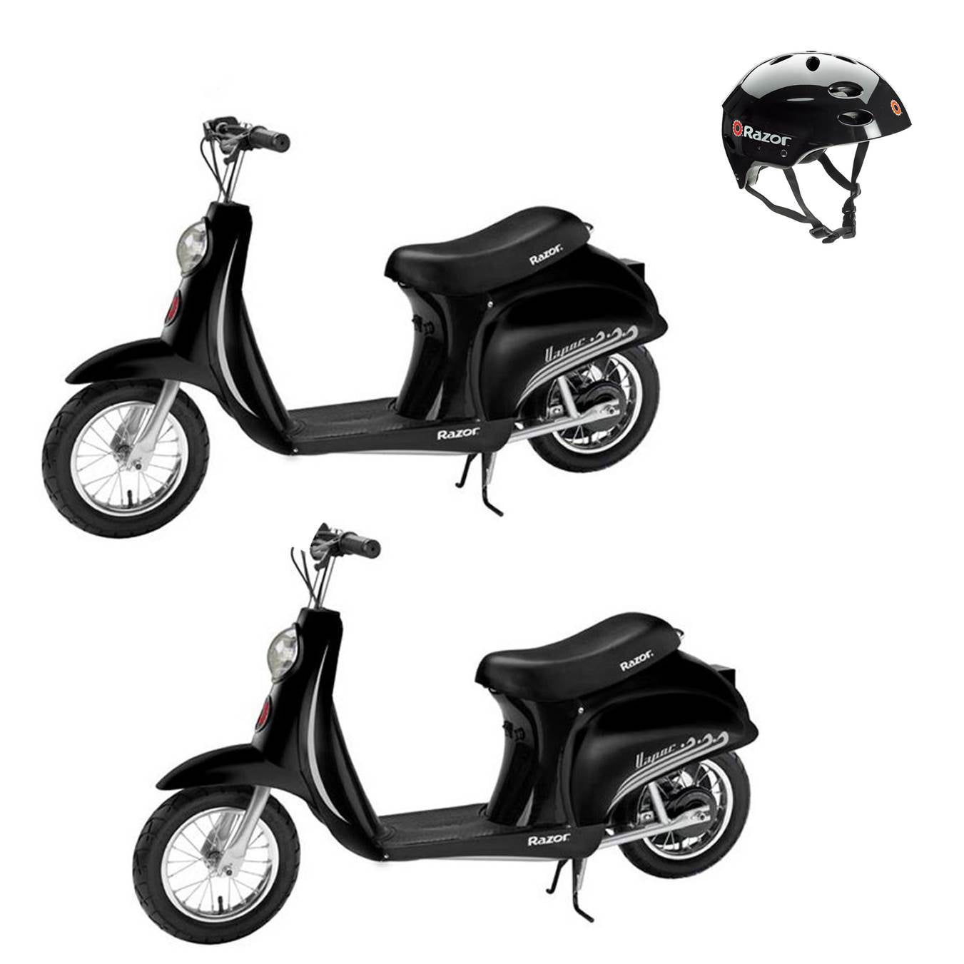 Razor Pocket Mod Miniature Euro Electric Retro Scooter and Helmet, (2 pack)