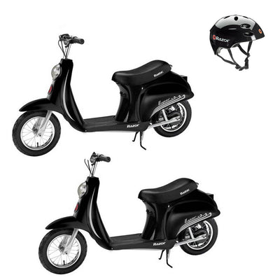 Razor Pocket Mod Miniature Euro Electric Retro Scooter and Helmet, (2 pack)