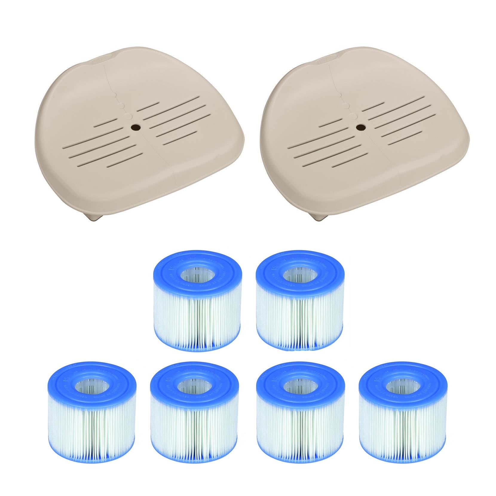 Intex Pure Spa Hot Tub Seat Accessory (Pair) + PureSpa Type S1 Filters (6 Count) - VMInnovations