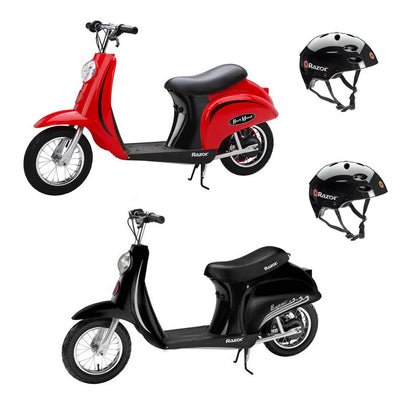 Razor Pocket Mod Miniature Euro 24V Kids Electric Scooter & Helmet, Black & Red