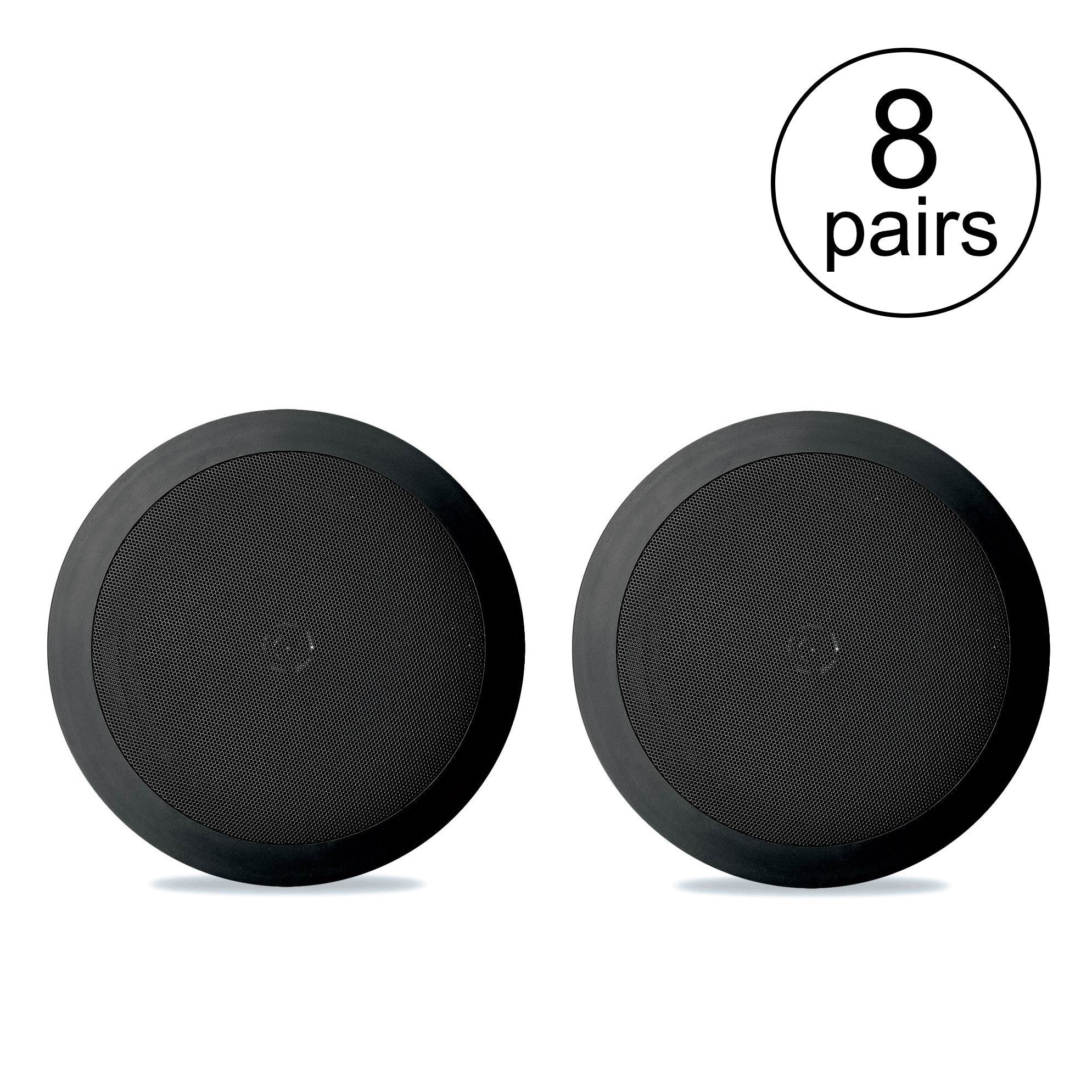 Pyle PDIC81RDBK 250W 8 Inch Flush In-Wall In-Ceiling Black Speakers (8 Pack)