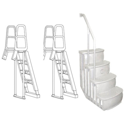 Main Access 200700T Ladder for Swimming Pools (2 Pack) + 200600T Smart Step